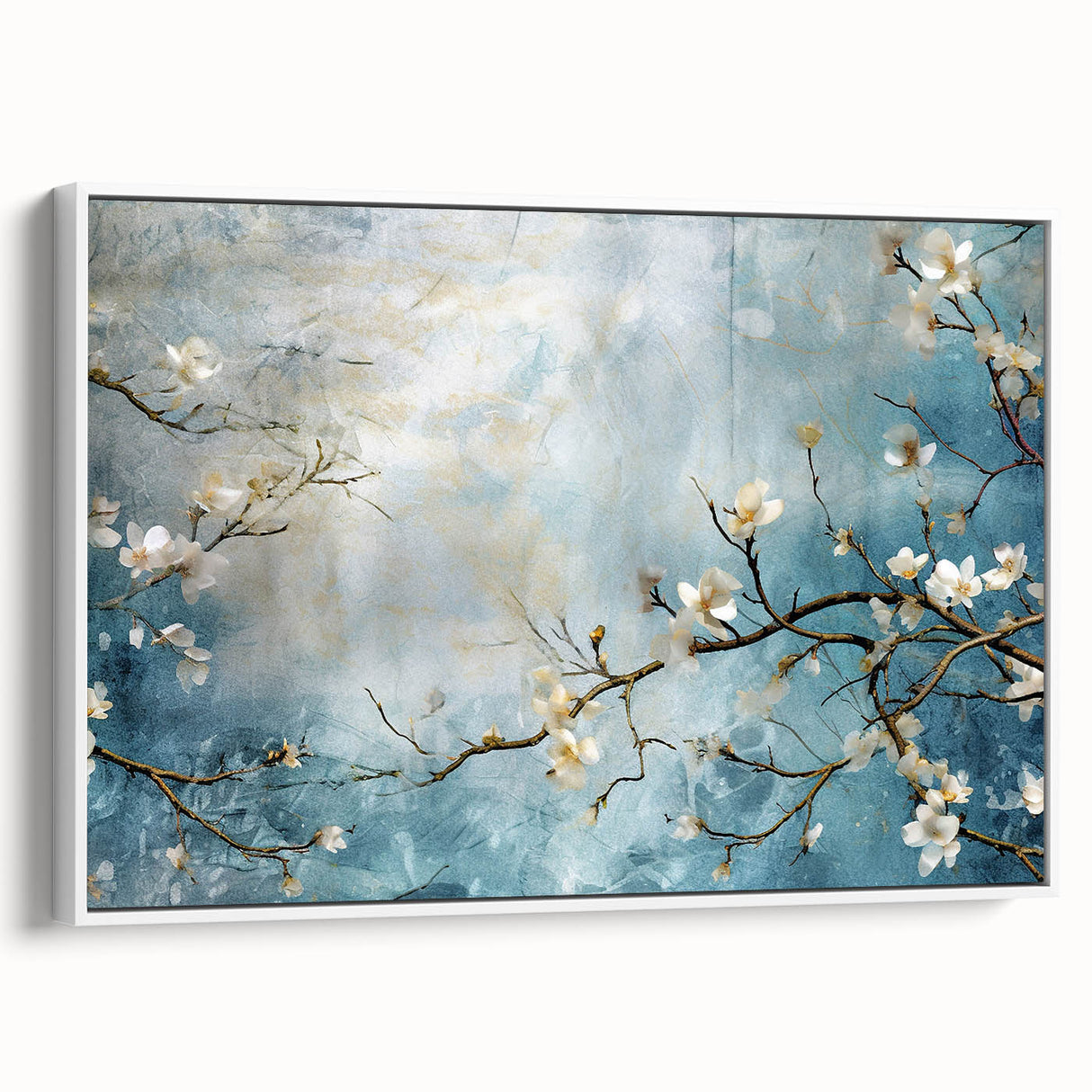 Blossom Breeze – Floral Abstract Wall Art in Blue and White Tones