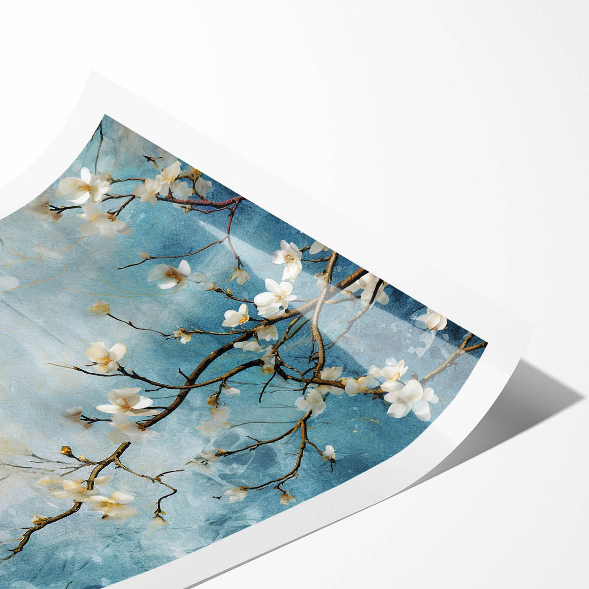 Blossom Breeze – Floral Abstract Wall Art in Blue and White Tones