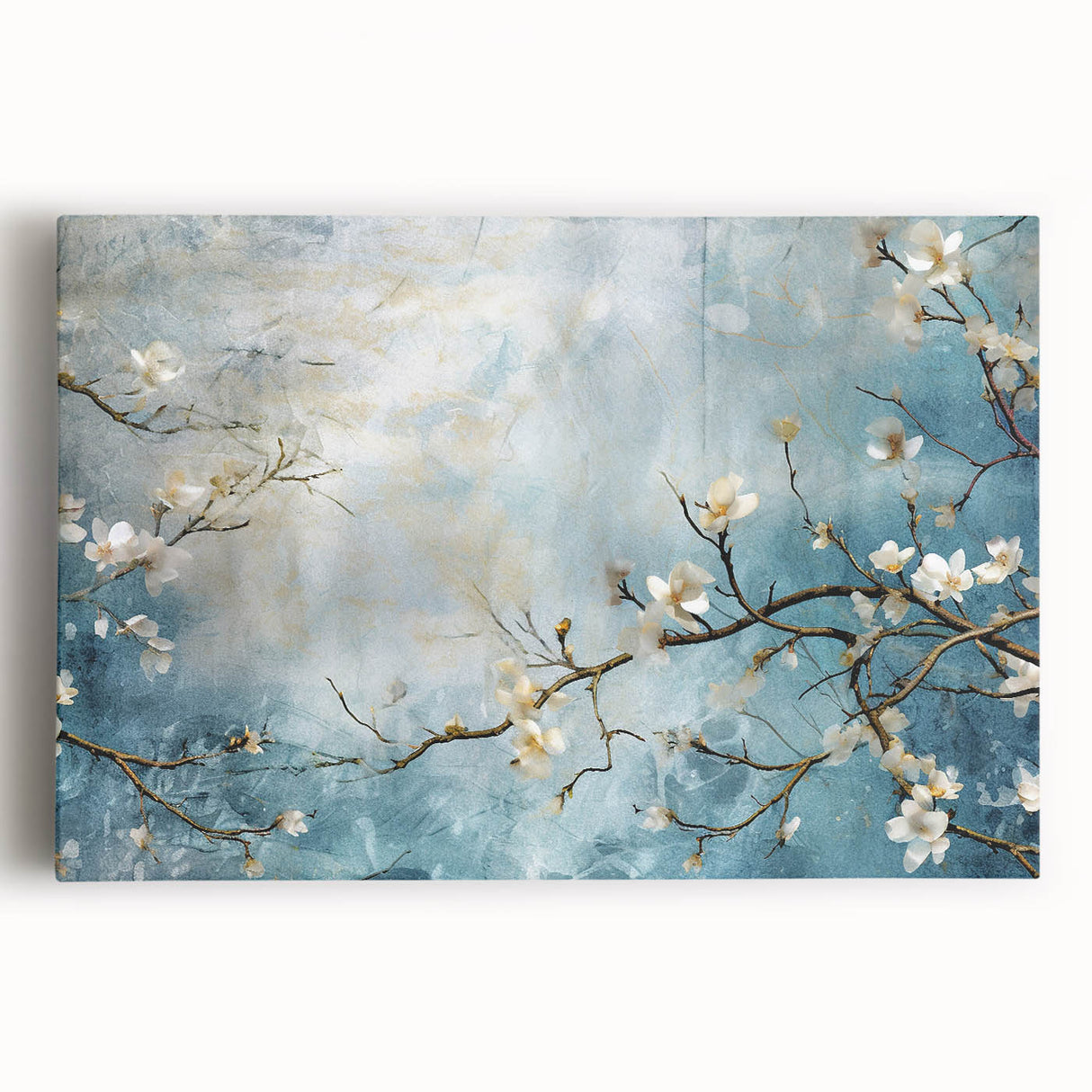 Blossom Breeze – Floral Abstract Wall Art in Blue and White Tones