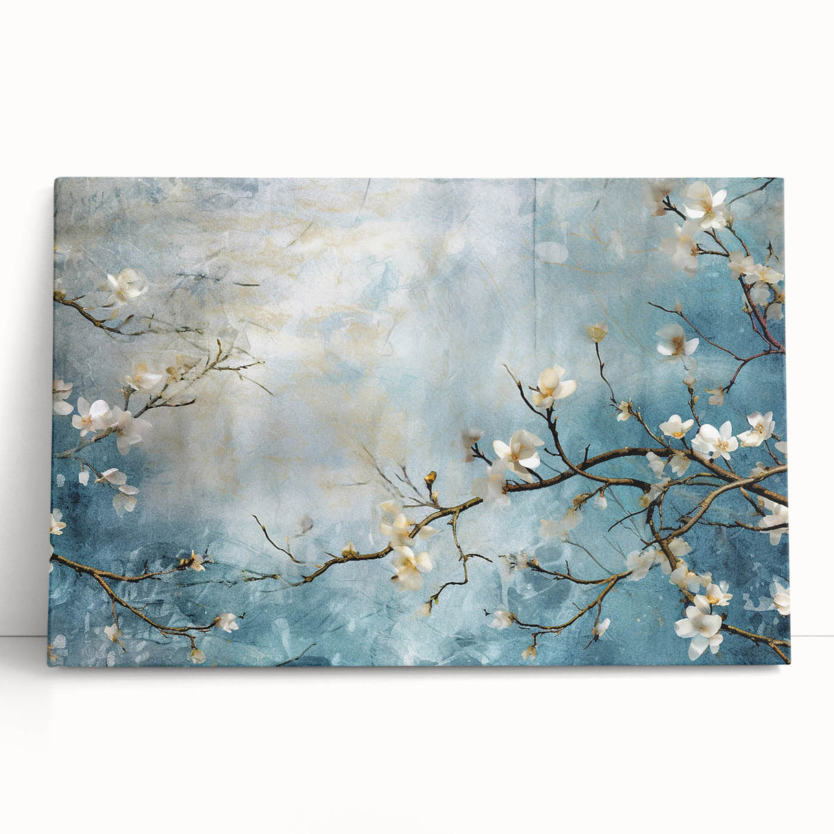 Blossom Breeze – Floral Abstract Wall Art in Blue and White Tones