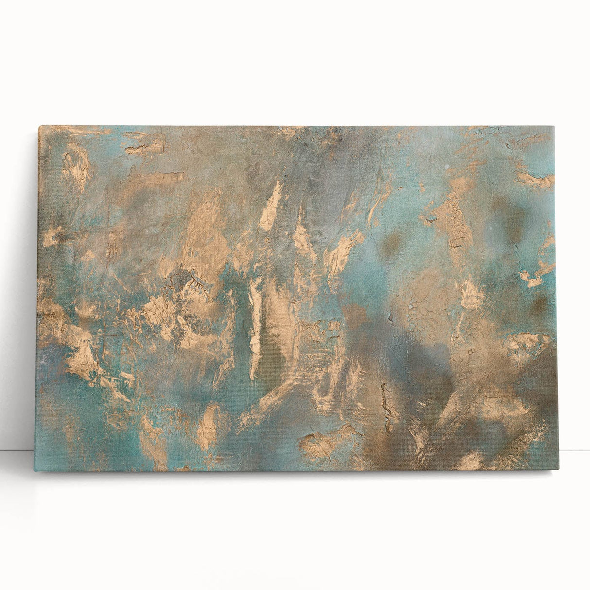 Elegant Moody Modern Wall Art - Abstract Teal & Gold Canvas Print