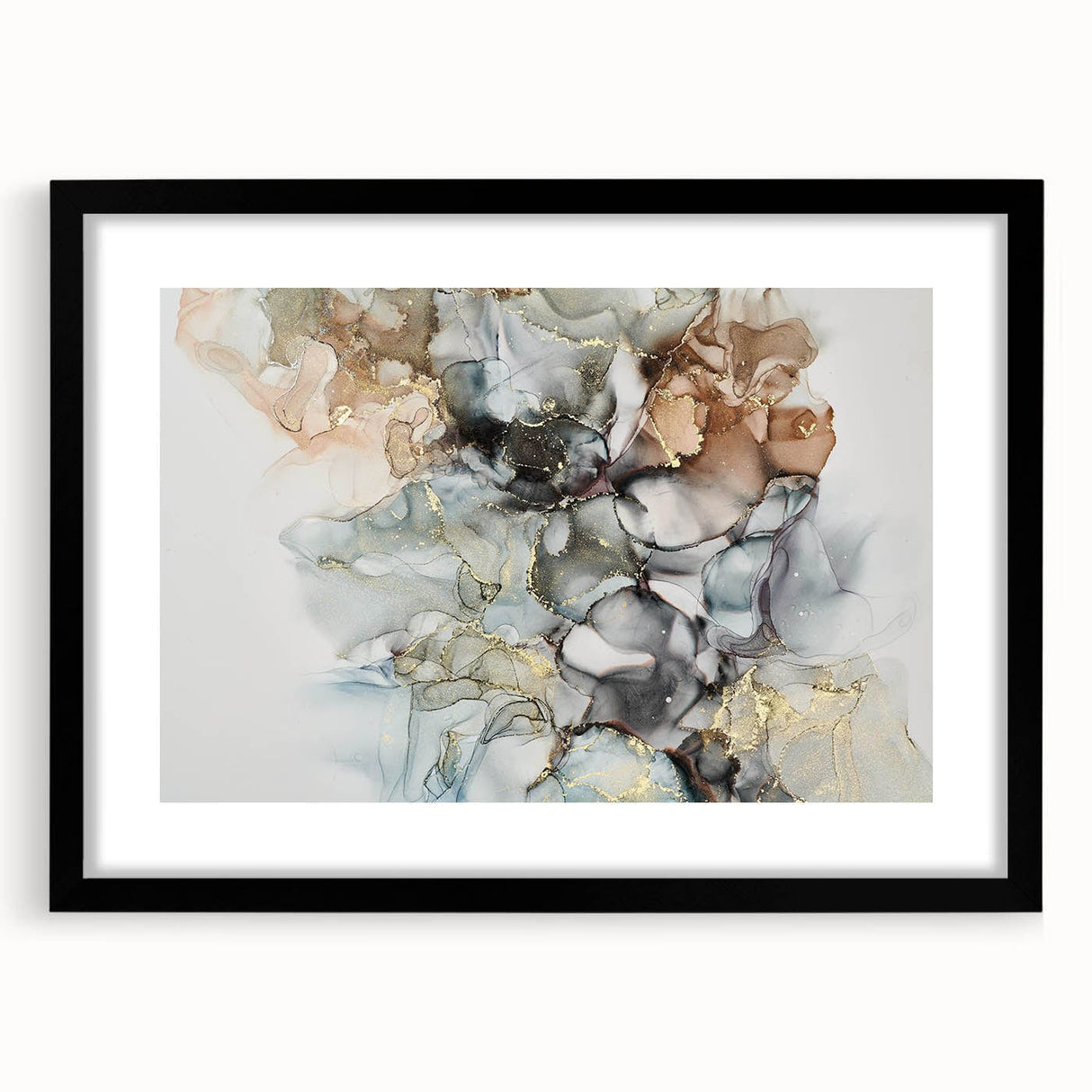 Abstract Fluid Canvas Art – Gold & Brown Marble Ink Swirls