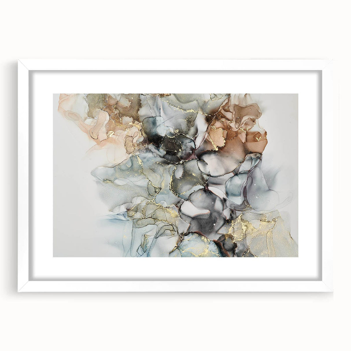 Abstract Fluid Canvas Art – Gold & Brown Marble Ink Swirls