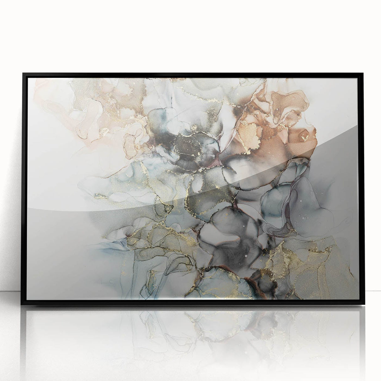 Abstract Fluid Canvas Art – Gold & Brown Marble Ink Swirls