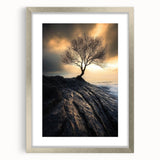 Abstract Minimalist Nature Art – Lone Tree on Rocky Cliff Print