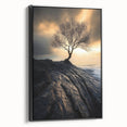 Abstract Minimalist Nature Art – Lone Tree on Rocky Cliff Print