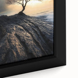 Abstract Minimalist Nature Art – Lone Tree on Rocky Cliff Print