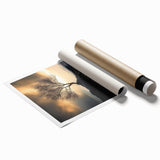 Abstract Minimalist Nature Art – Lone Tree on Rocky Cliff Print