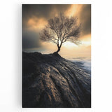 Abstract Minimalist Nature Art – Lone Tree on Rocky Cliff Print