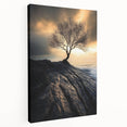 Abstract Minimalist Nature Art – Lone Tree on Rocky Cliff Print