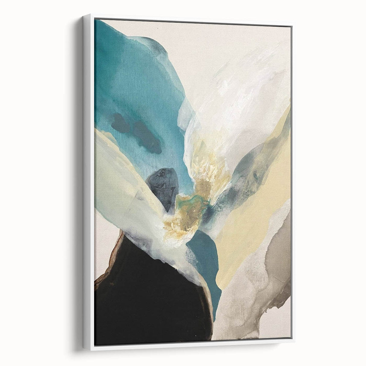Abstract Canvas Wall Art – Teal & Beige Organic Modern Painting