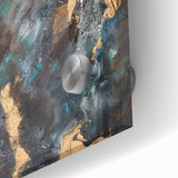 Dark Moody Modern Wall Art - Abstract Black, Teal & Gold Painting
