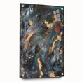 Dark Moody Modern Wall Art - Abstract Black, Teal & Gold Painting