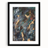 Dark Moody Modern Wall Art - Abstract Black, Teal & Gold Painting