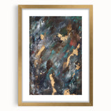 Dark Moody Modern Wall Art - Abstract Black, Teal & Gold Painting