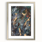 Dark Moody Modern Wall Art - Abstract Black, Teal & Gold Painting