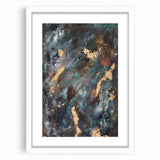 Dark Moody Modern Wall Art - Abstract Black, Teal & Gold Painting