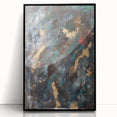 Dark Moody Modern Wall Art - Abstract Black, Teal & Gold Painting