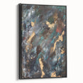 Dark Moody Modern Wall Art - Abstract Black, Teal & Gold Painting
