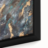 Dark Moody Modern Wall Art - Abstract Black, Teal & Gold Painting