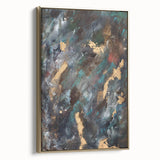 Dark Moody Modern Wall Art - Abstract Black, Teal & Gold Painting