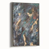 Dark Moody Modern Wall Art - Abstract Black, Teal & Gold Painting