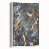 Dark Moody Modern Wall Art - Abstract Black, Teal & Gold Painting