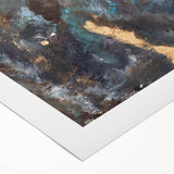 Dark Moody Modern Wall Art - Abstract Black, Teal & Gold Painting