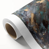 Dark Moody Modern Wall Art - Abstract Black, Teal & Gold Painting