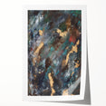 Dark Moody Modern Wall Art - Abstract Black, Teal & Gold Painting