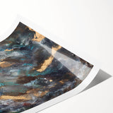 Dark Moody Modern Wall Art - Abstract Black, Teal & Gold Painting