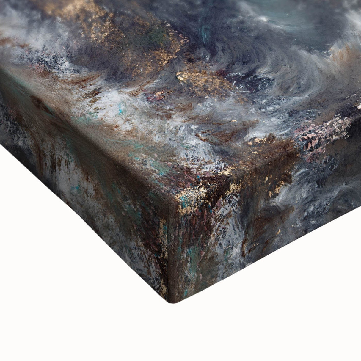 Dark Moody Modern Wall Art - Abstract Black, Teal & Gold Painting