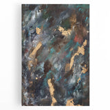 Dark Moody Modern Wall Art - Abstract Black, Teal & Gold Painting