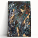 Dark Moody Modern Wall Art - Abstract Black, Teal & Gold Painting