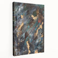 Dark Moody Modern Wall Art - Abstract Black, Teal & Gold Painting
