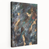 Dark Moody Modern Wall Art - Abstract Black, Teal & Gold Painting