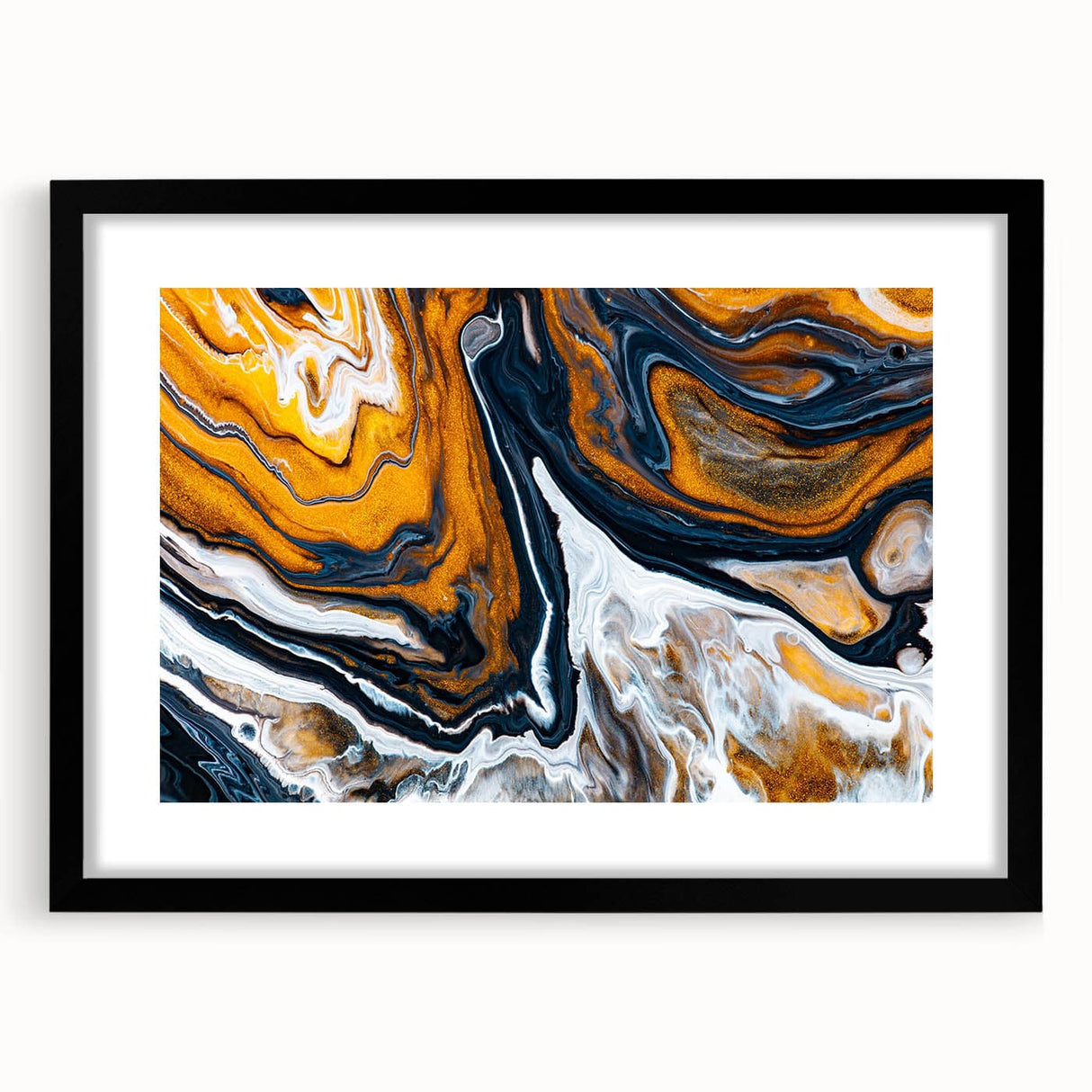 Fluid Abstract Wall Art - Modern Fluid Art Prints in Gold and Black