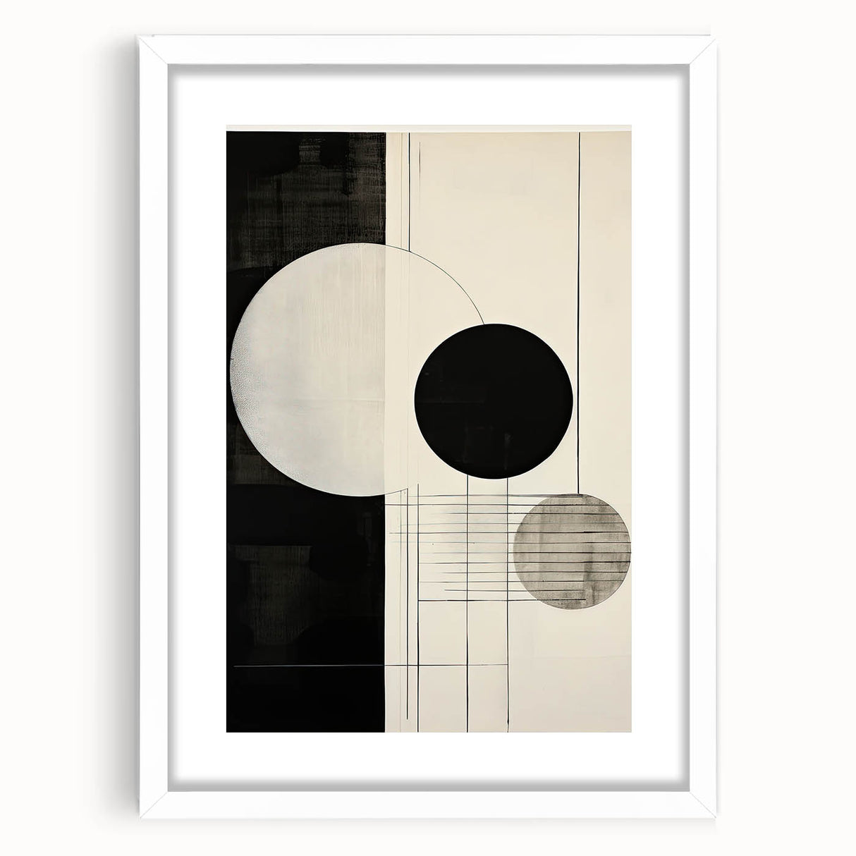 Abstract Geometric Wall Art – Minimalist Black, White, and Line Design