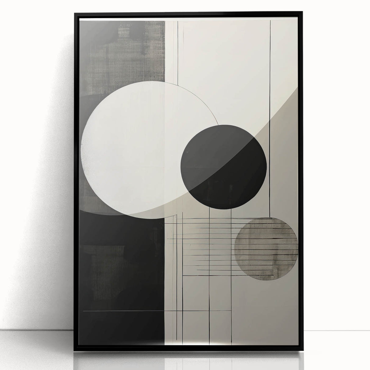 Abstract Geometric Wall Art – Minimalist Black, White, and Line Design