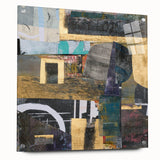 Geometric Moody Modern Wall Art - Black, Gold & Teal Abstract Print