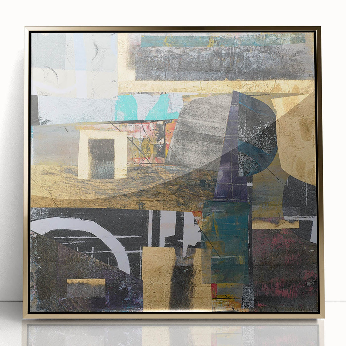 Geometric Moody Modern Wall Art - Black, Gold & Teal Abstract Print