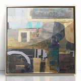 Geometric Moody Modern Wall Art - Black, Gold & Teal Abstract Print