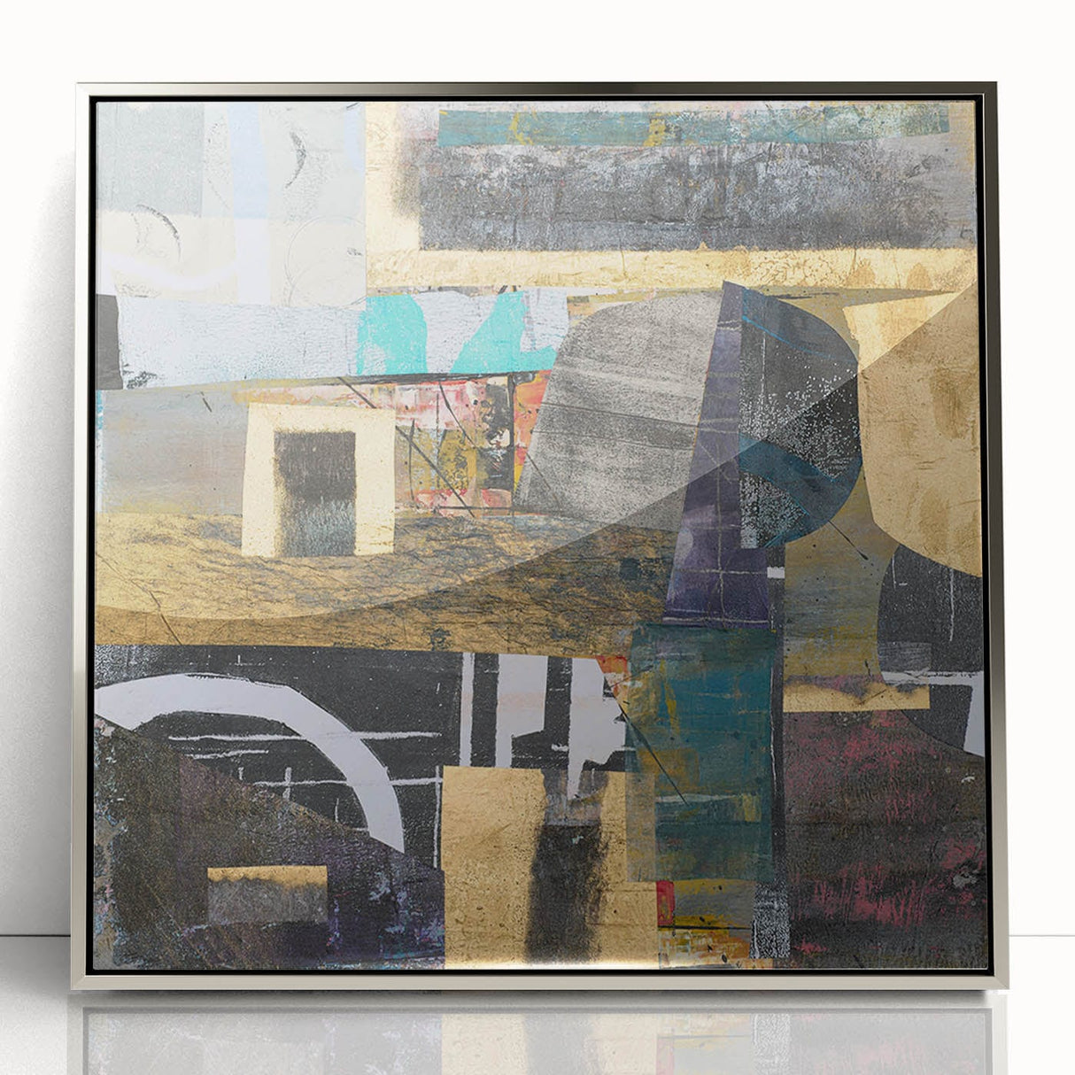 Geometric Moody Modern Wall Art - Black, Gold & Teal Abstract Print
