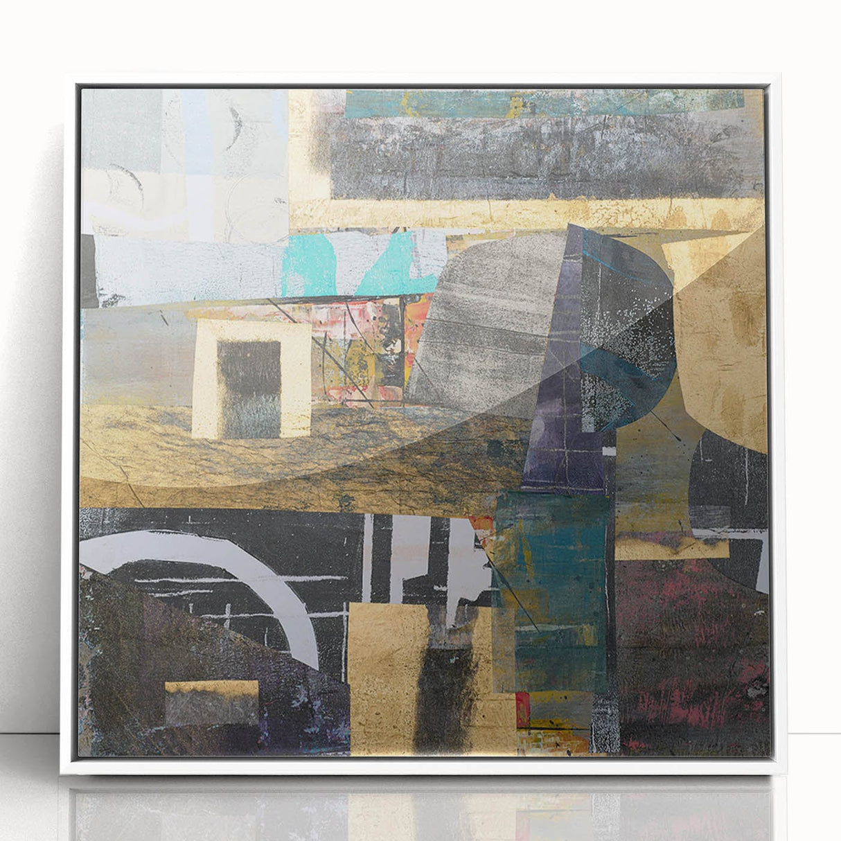 Geometric Moody Modern Wall Art - Black, Gold & Teal Abstract Print