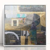 Geometric Moody Modern Wall Art - Black, Gold & Teal Abstract Print