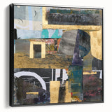 Geometric Moody Modern Wall Art - Black, Gold & Teal Abstract Print