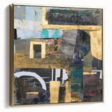 Geometric Moody Modern Wall Art - Black, Gold & Teal Abstract Print