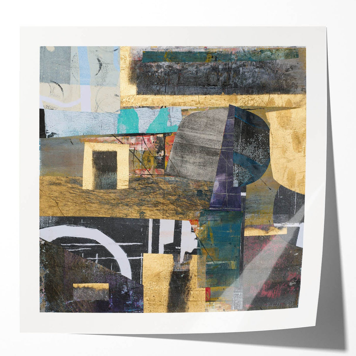 Geometric Moody Modern Wall Art - Black, Gold & Teal Abstract Print