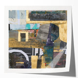 Geometric Moody Modern Wall Art - Black, Gold & Teal Abstract Print