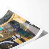 Geometric Moody Modern Wall Art - Black, Gold & Teal Abstract Print